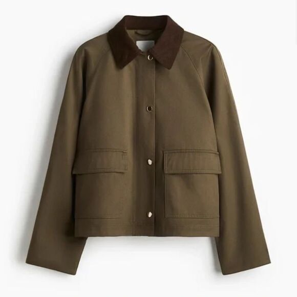 H&M Jackets & Blazers - H&M Olive army Green oversized barn jacket corduroy collar
